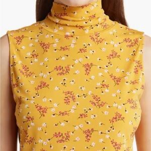 CeCe Yellow Sleeveless Blouse with Mandarin Collar, Large Woman blouse,